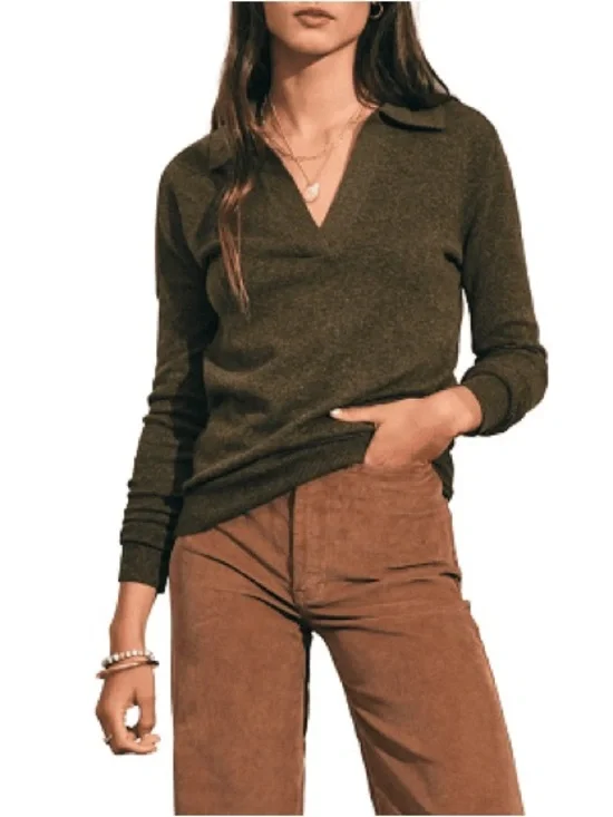 Olive green knit polo sweater, Size XS - Picture 1 of 9